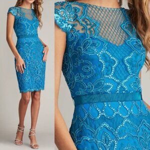 NWT TADASHI SHOJI Miranda Sequin Embroidered Dress BJK18795M Deep Ocean Size 2
